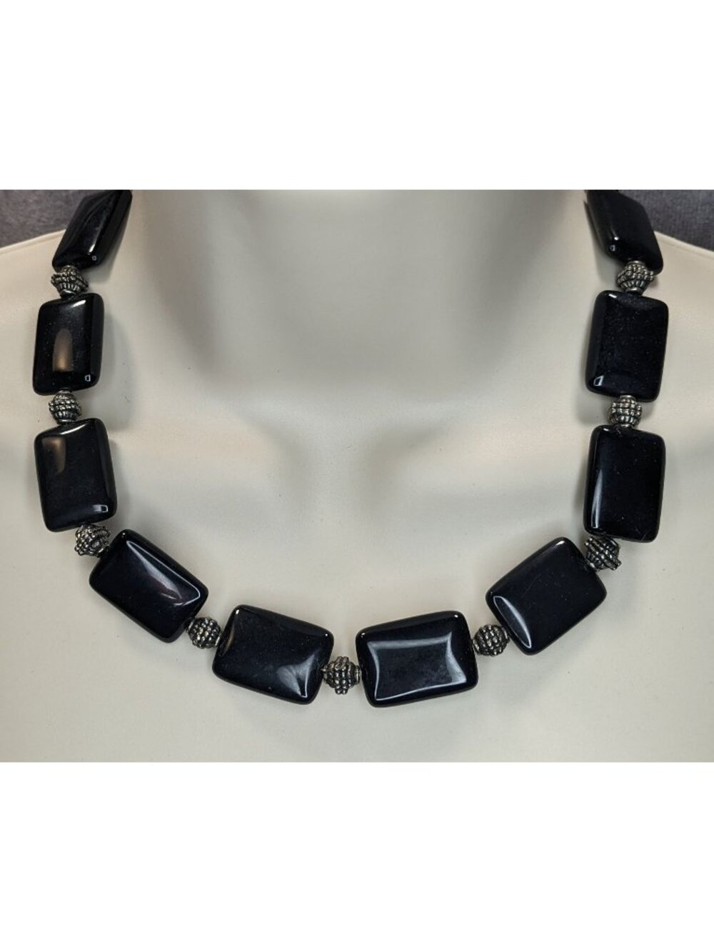 Vintage Gothic Artisan Handmade Black Onyx Chunky Beaded Statement Necklace